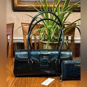 NWT Brahmin Dayan Leather Snake Embossed Shoulder Bag ONLY - Evergreen Kalopsia.